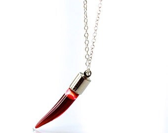 Blood Vial Necklace Vampire Jewelry Tooth Shaped Glass Fangs Vial Potion Pendant
