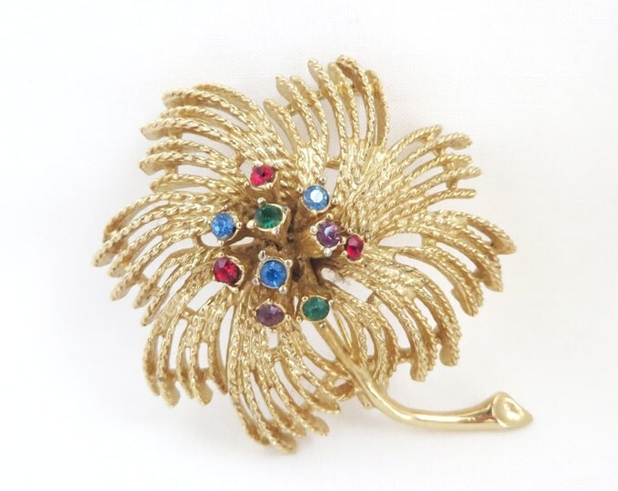 Sarah Coventry Palm Tree Brooch, Vintage Rhinestone Gold Tone Palm Tree Pin Costume Jewelry Gift