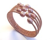 Japanese rose silk pink pearl cuff bracelet