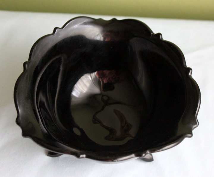 Candy Dish or Bowl. Black Milk Glass Three Footed Compote or Candy