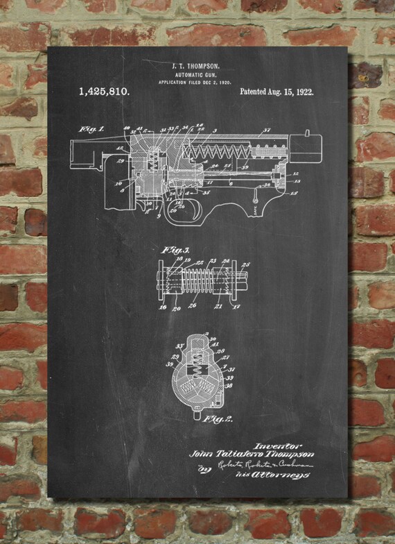 Thompson Submachine Gun Patent Poster Tommy Gun by PatentPrints