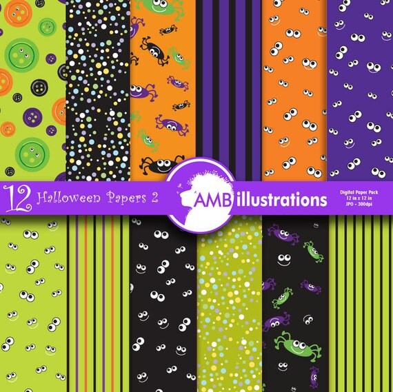 Halloween Digital papers, Spiders and Ghosts digital papers, Digital download, commercial use, AMB-402 Il_570xn