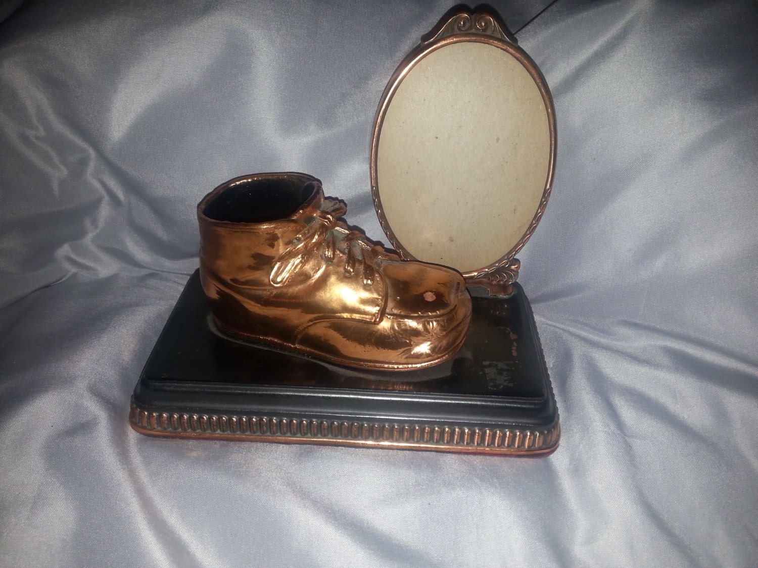 Vintage 1950s Bronze Baby Shoe Picture Frame by UnexpectingItems