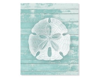 Sand Dollar Art Print, Rustic Art, Nautical Art, Rustic Wood Look 5x7, 8X10, 11x14 Seashell Art, Beach Decor, Nautical Wall Art, Wall Decor