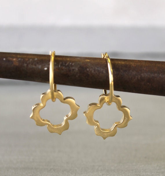 Gold Dangle Earrings Lotus flower gold plated minimalist