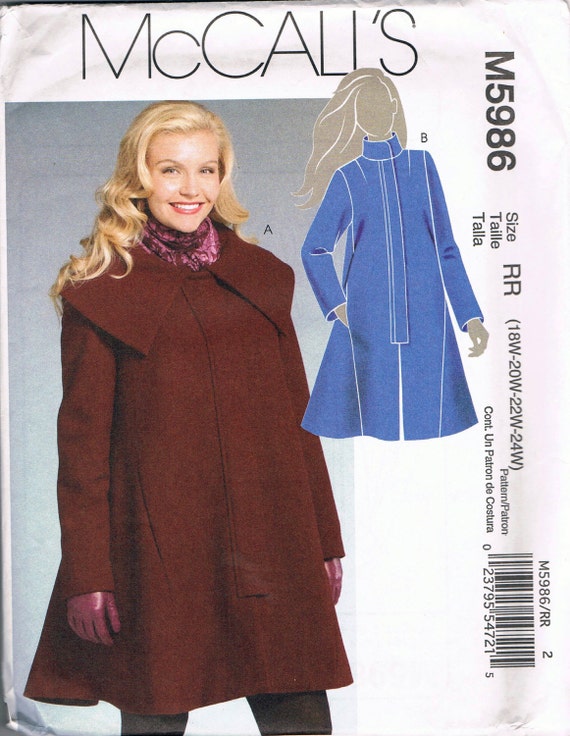 UNCUT Size 18-24 Swing Coat With Back Pleat & Oversize Collar