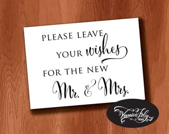 Please Leave Your Wishes for the New Mr. and Mrs. Wedding Sign, Instant Download Guest Book Sign, Printable Wedding Signage, 4x6, 5x7, 8x10