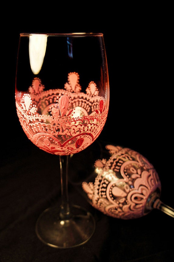 Set of 2 hand painted stemmed wine glasses