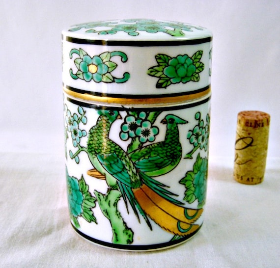 Vintage Japanese Gold Imari Peacock Emerald Green and Gold