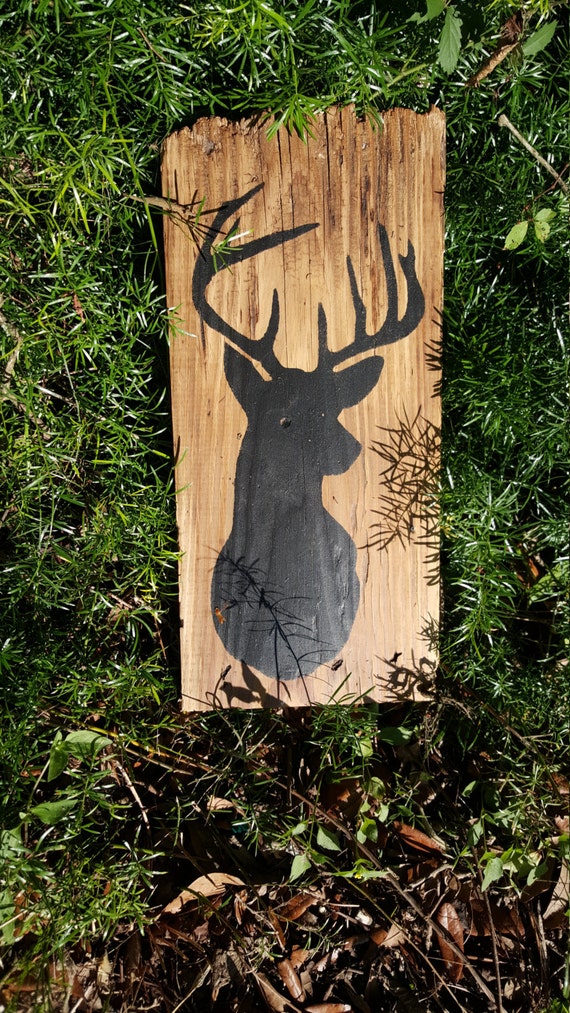 Wood sign Deer Head Deer silhouette on reclaimed barn wood.