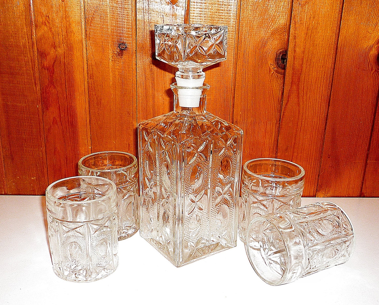 Old Glass Decanter Set Vintage Barware Liquor Set Liquor