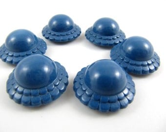 Lot of 6 Vintage Blue Plastic Buttons * 21 mm *** P-106