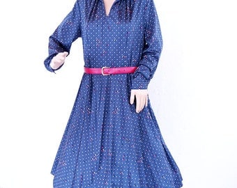 Vintage 1980s Ladies Royal Blue Gathered Waist Made in Sweden Dress SIZE 10 12 M L 38 40