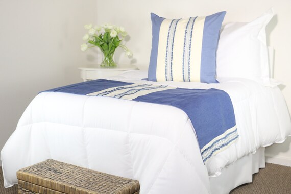 Twin Bed Blue & White Striped Coastal Bed Throw Set - ... Coordinating Bed Scarf and Toss. Ã¢Â—Â…