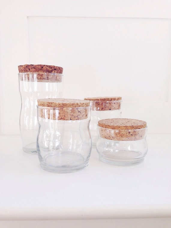 Vintage glass jars with cork lids collection