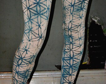 tie dye Sacred geometry flower of life teal leggings