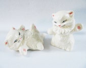 SALE Vintage White Cat Figurines Playful Cat Figurine White Kitten Figurines Kitsch Cats Playful Kitten Ceramic Cat Pair of Cats