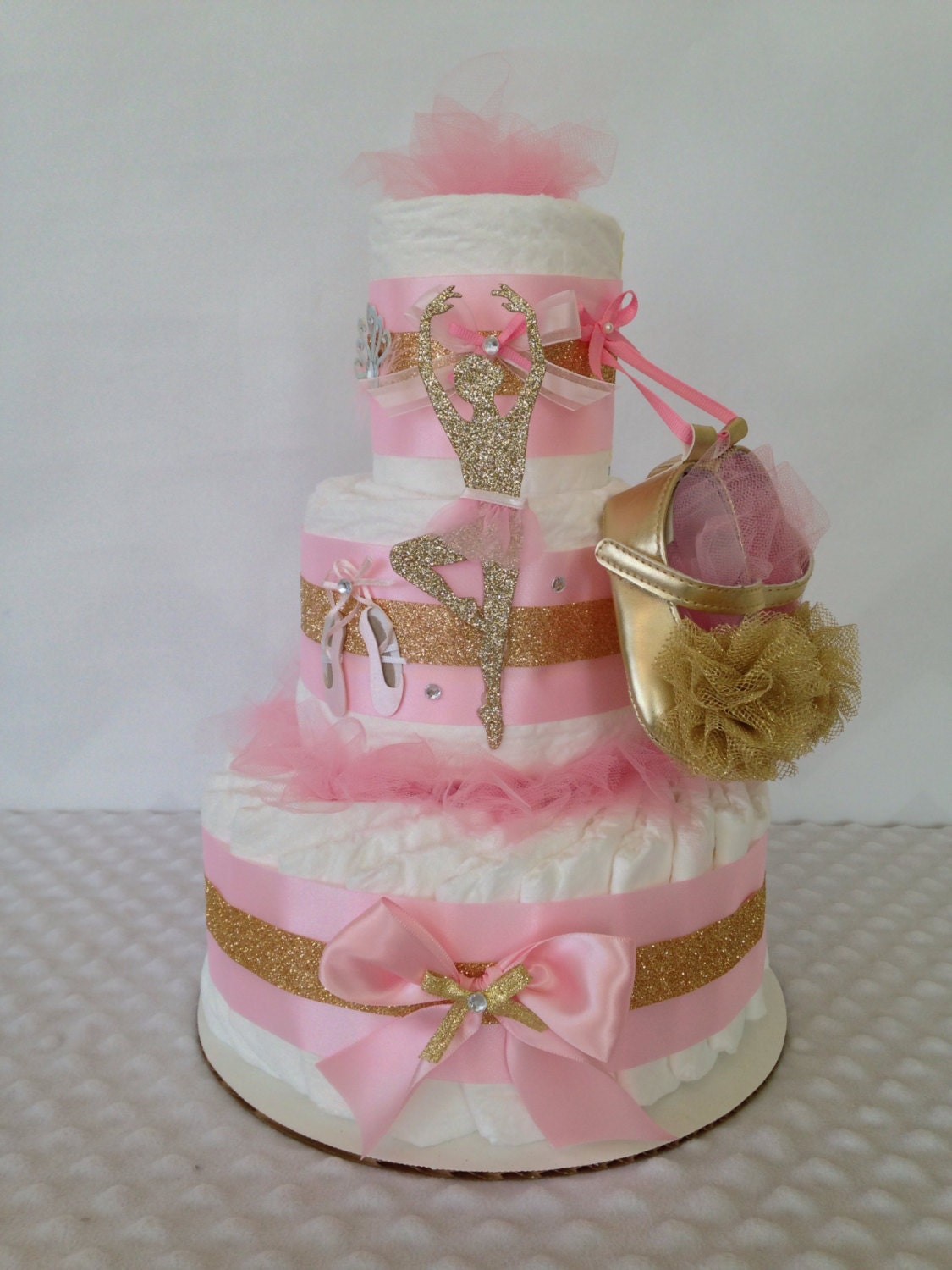 Designer Ballerina Diaper Cake in Pink and Gold Ballerina