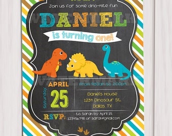 Dinosaur Birthday Invitation, Dinosaur chalkboard Invitation Printable, Dinosaur Invite, Printable DIY, Digital Printable, 5x7 JPG File