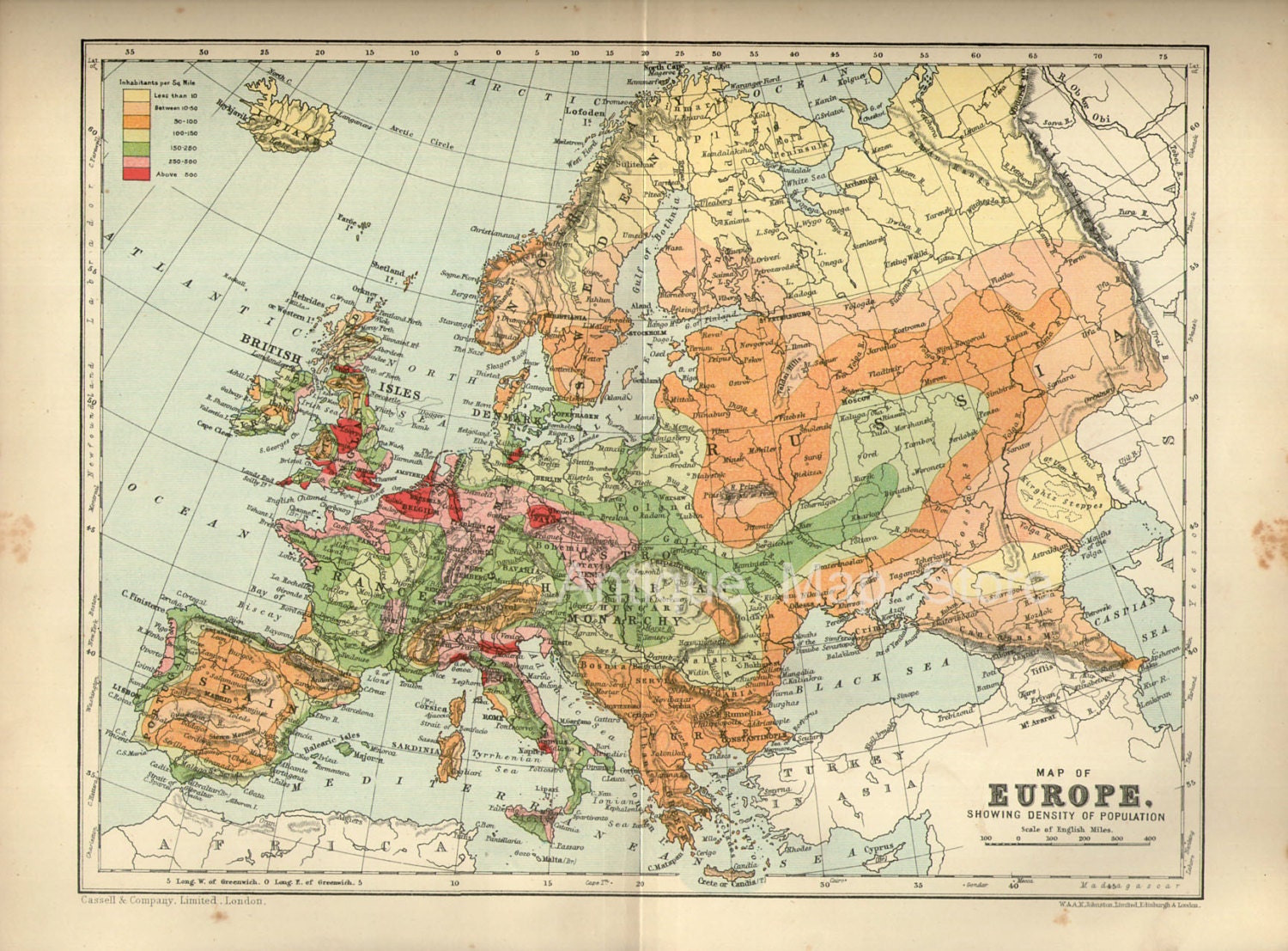 Beautiful Map of EUROPE 1905 antique map