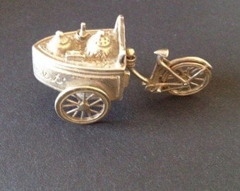 Vintage Sterling Silver Cake/Ice Cream Vendor Cart & Bicycle Ornament