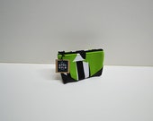 Green Black and White Print I Pouch I Leather Corners