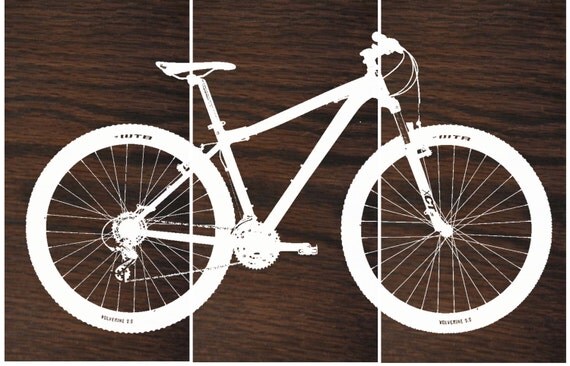 Mountain Bike Wall Art /  Bicycle Screen Print / Wood Painting Wall Art on Stained Solid BIRCH 3/4 inch thick