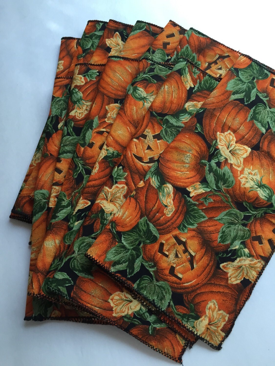 Halloween pumpkins cloth reusable napkins set by SouthernChicBeads