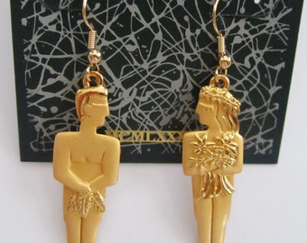JJ Jonette Gold Tone Adam and Eve Pierced Earrings