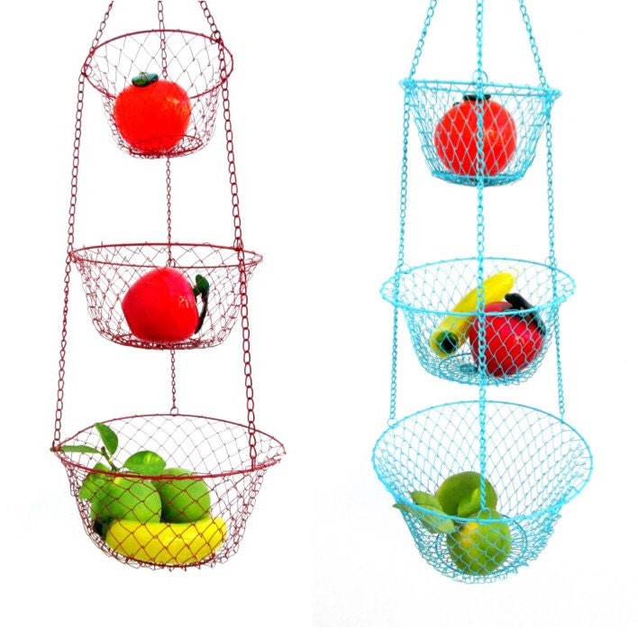 Vintage Metal 3Tiered Hanging Basket Fruit Planters