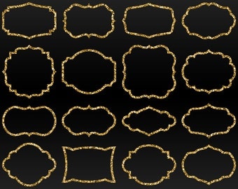 Gold Glitter Frames Clipart - Elegant Gold Glitter Border Clip Art - Gold Brackets - Sparkly Golden Digital Frames - Sparkle Embellishments
