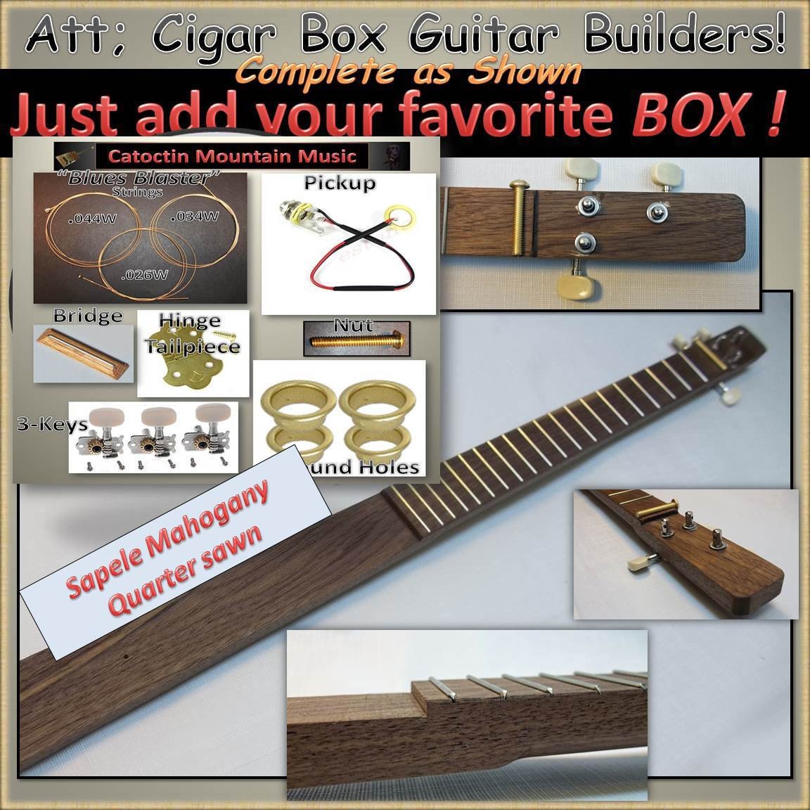 Cigar Box Guitar Kit with Black Walnut Neck by CatoctinMtnMusic