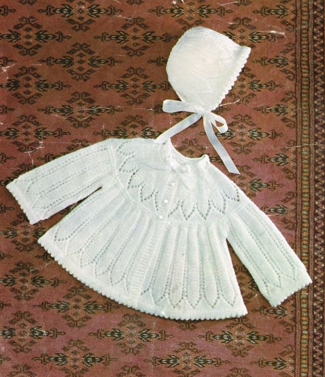 Baby matinee coat and bonnet set vintage knitting pattern PDF