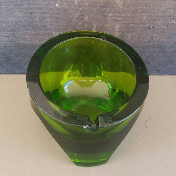 Vintage Glass Ashtray Green Glass Ashtray Home by BrassAttics