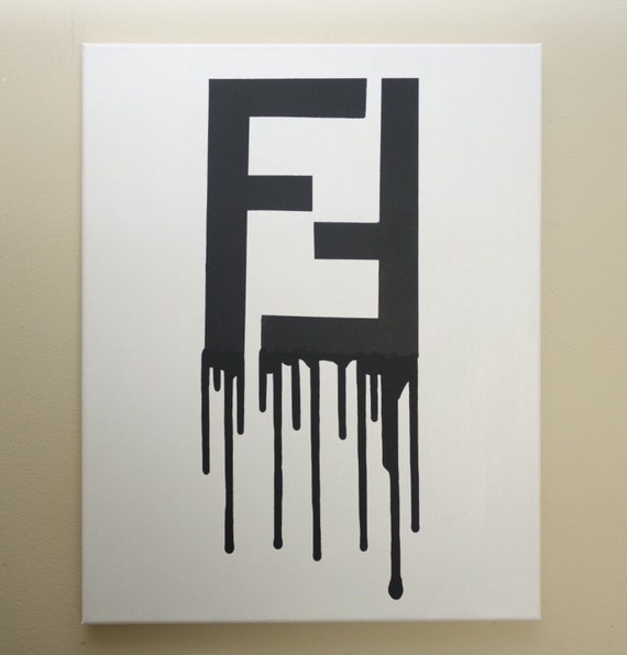 Fendi Drip Painting 16x20 Fendi Inspired White and Black