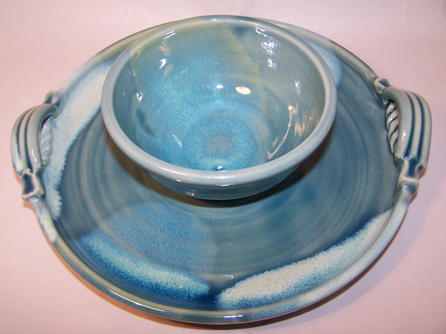 Chip and Dip plate with handles. Stoneware. by CedarShedPottery