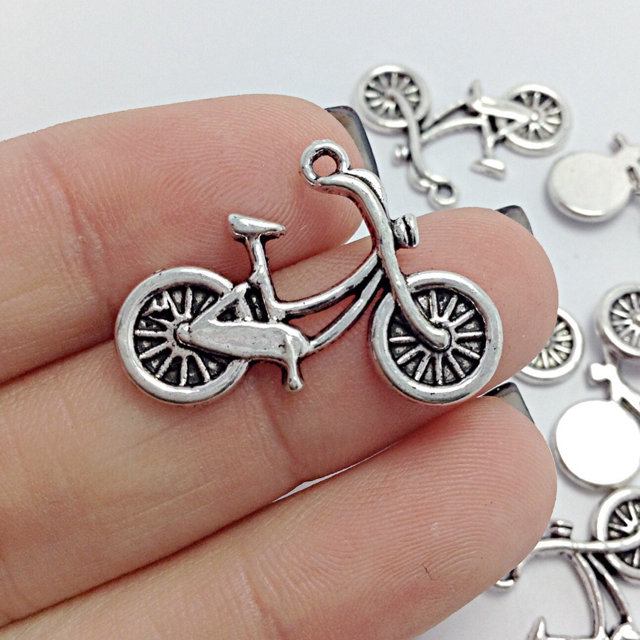 10 Bicycle Charms Bike Charms Silver Bicycling Charm
