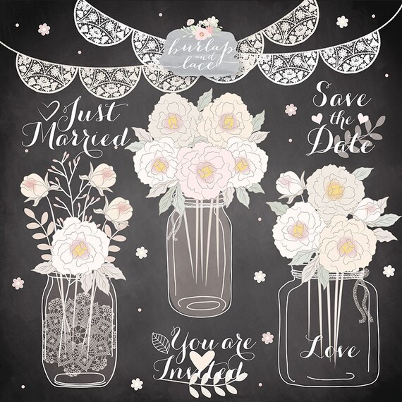 Download VECTOR Hand draw Mason Jar Wedding Invitation clipart Rustic