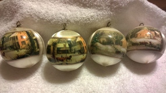 lot of four currier and ives themed christmas ornaments lot of four currier and ives themed christmas ornaments