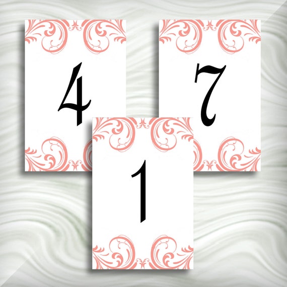 Coral Swirl Printable Table Numbers 5 x 7 Tables 1 10 by iDoDiY