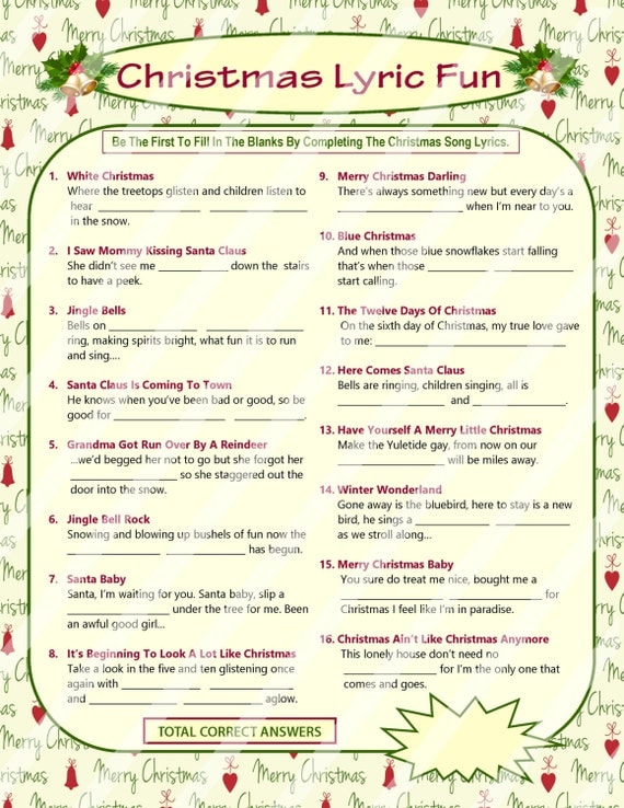 Christmas Lyrics Game Free Printable Templates Printable Download