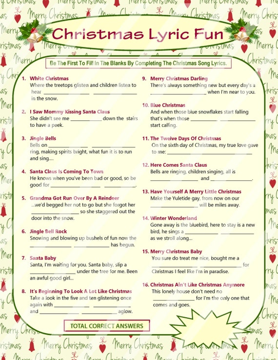 Finish The Christmas Song Lyrics Game Printable