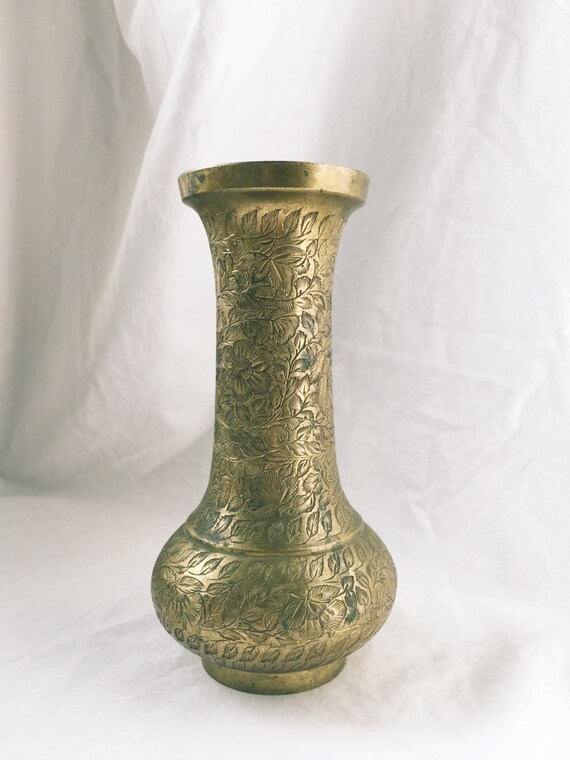 Brass Vase Engraved Brass Vase Small Vase Ornate Vase