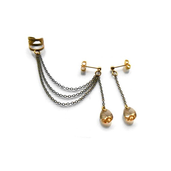 Chain Drop Ear Cuff Earrings by Maleena09 on Etsy