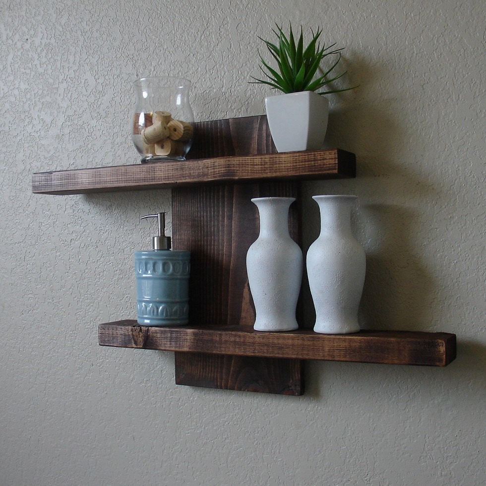 Rustic Modern 2 Tier Floating Wall Shelf