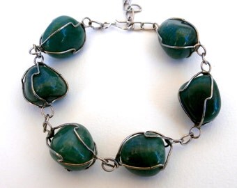 Green Aventurine Bracelet - Wire Cage - Gemstone Bracelet - Upcycled Jewelry