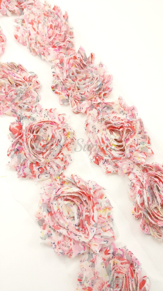 Items similar to Pale pink & coral floral shabby rose trim Shabby