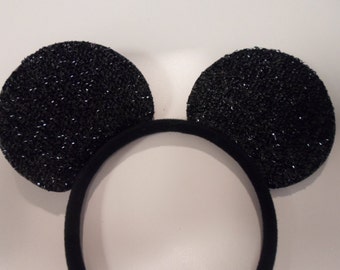 Mickey Mouse Ears Headband; Black Sparkly shimmery Mickey Mouse Ears