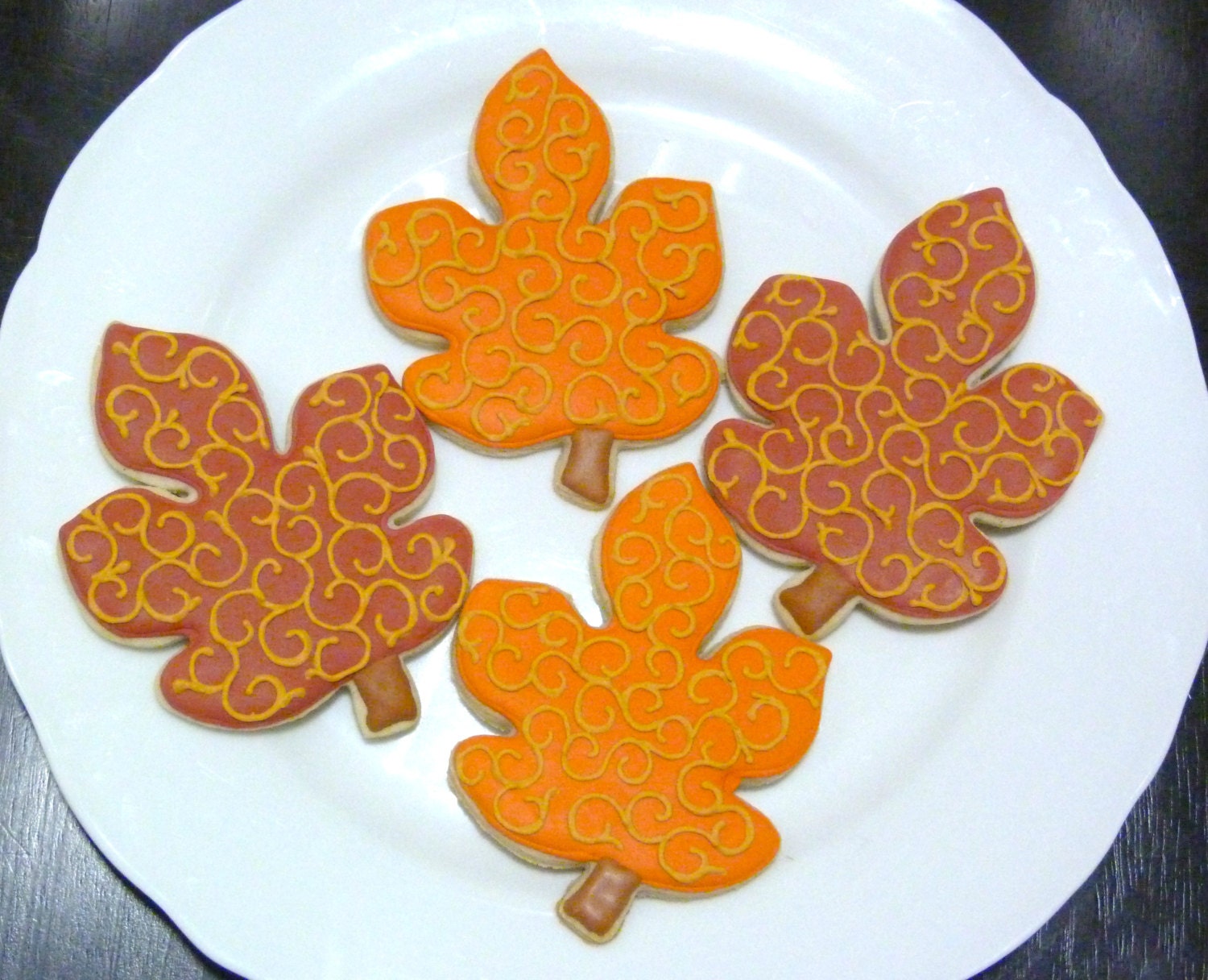 Custom Decorated Gourmet Fall Leaf Filigree by SweetRoseCookies