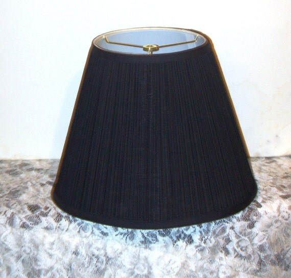 Round Black Pleated Lamp Shade Plastic Lining by SuzsCollectibles